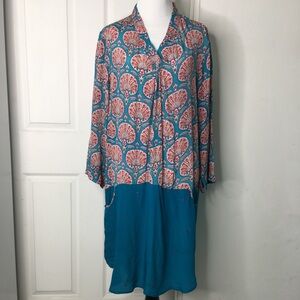 Benares Shift Dress Long Sleeve Blue Size L